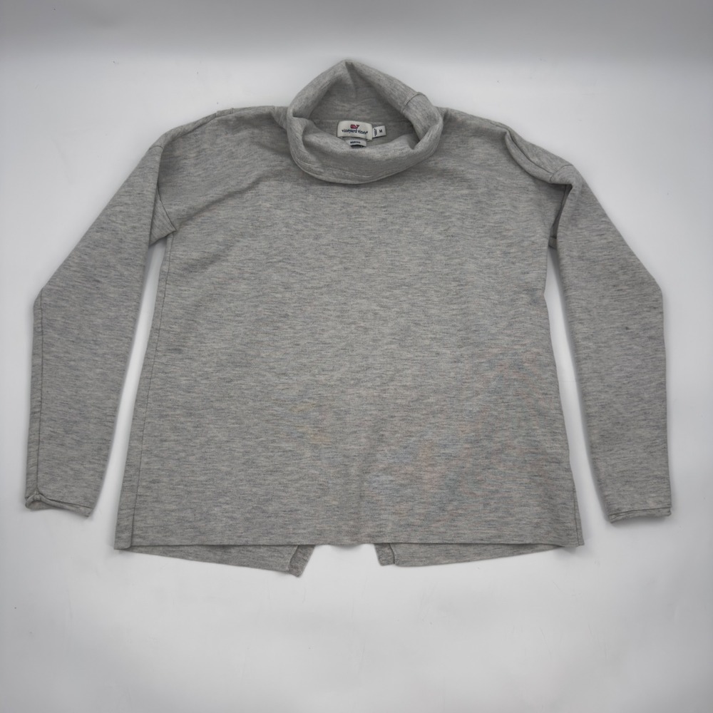 Vineyard Vines Double Jersey Funnel Neck Sweater Women's M Gray Merino Wool